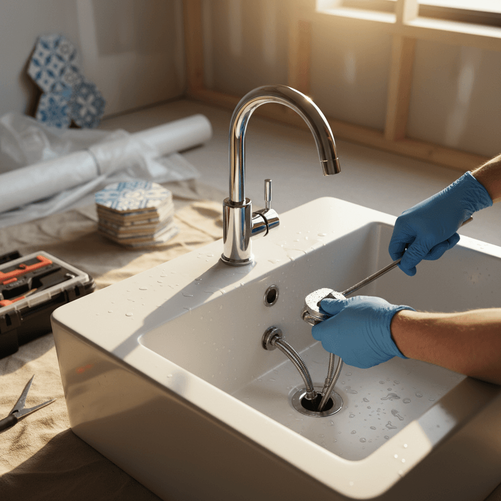 Bathroom sink plumbing repair before and after