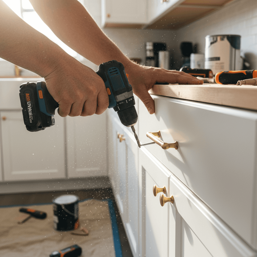 Handyman performing carpentry repair work